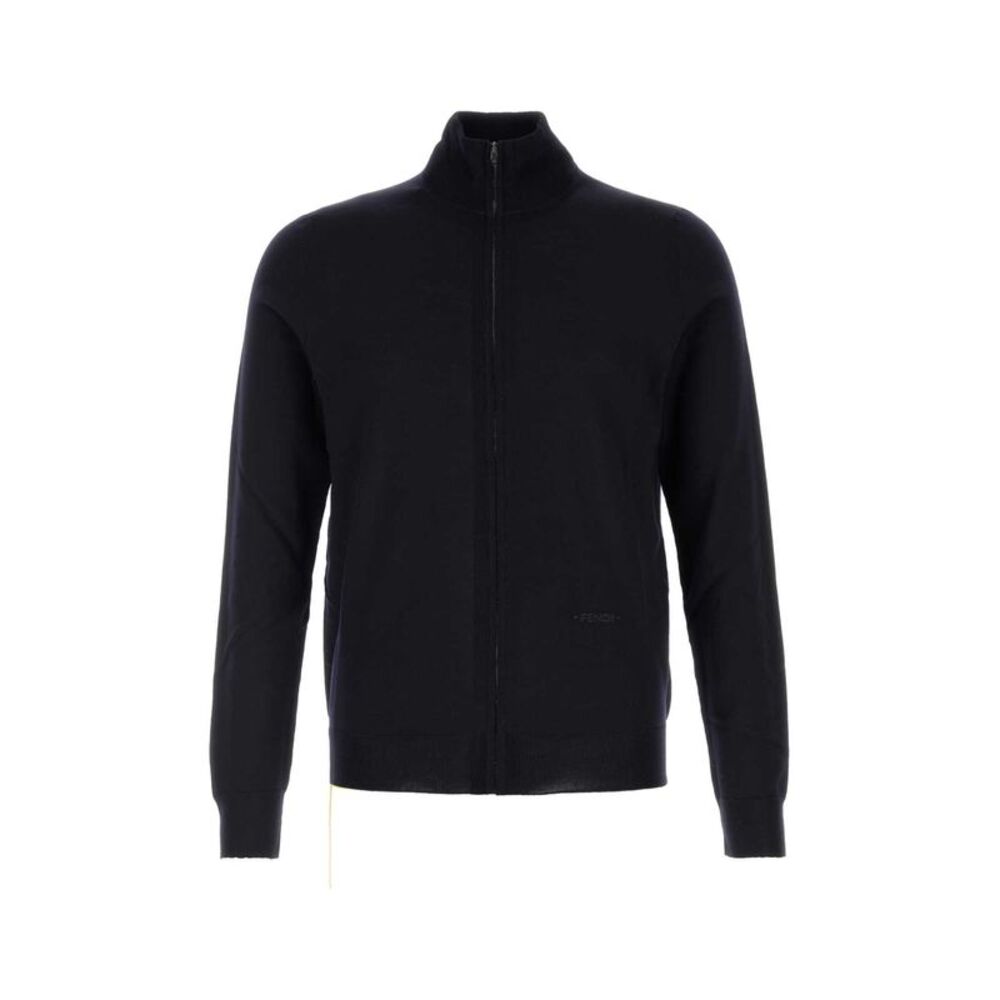 Fendi Men Midnight Blue Stretch Wool Cardigan